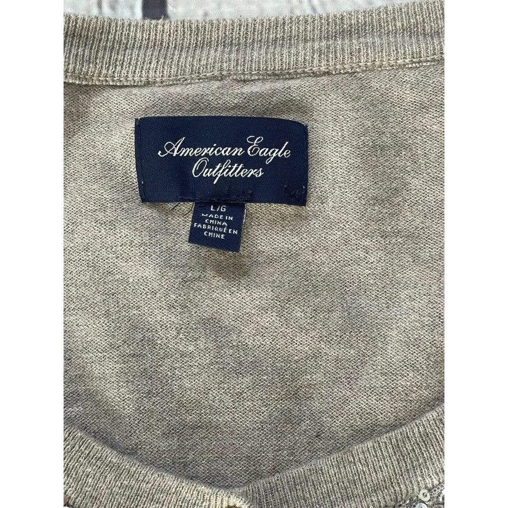 American Eagle Taupe Silver Sequin Cardigan Sweater